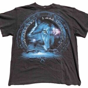 VTG Spirit Wolf T-Shirt Native Aztec Portal Mystic Graphic Y2K Tribal Mens XL